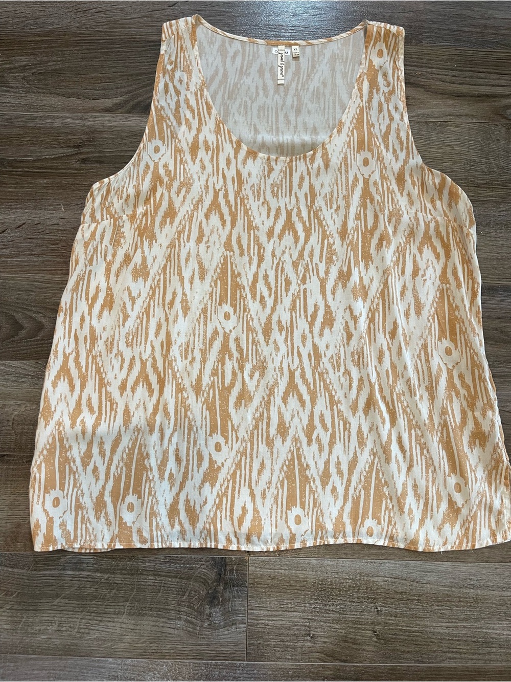 Grand &  Greene XL Ivory Camel Abstract Print Rayon Sleeveless Tank Top